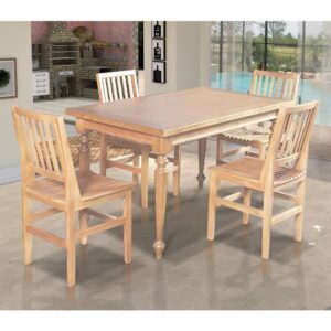 Conjunto Jantar Mesa Madeira Maciça Rústica Franscisca 140x80 com 4 Cadeiras Ripada Confort Mel