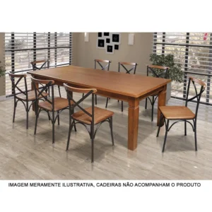 Mesa de Jantar Retangular 200x100cm Rústica Aurora Madeira Maciça - Castanho