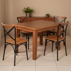 Conjunto Jantar Mesa Retangular Madeira Maciça Aurora 120x80 com 4 Cadeirass Paris Base Alumínio