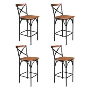 Kit 4 Banquetas Alta Industrial Paris Base Alumínio com Encosto - Castanho