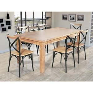 Mesa Jantar Retangular Madeira Maciça Aurora 160x80 com 6 Cadeiras Paris Base Alumínio - Mel