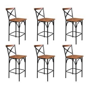 Kit 6 Banquetas Alta Industrial Paris Base Alumínio com Encosto - Castanho