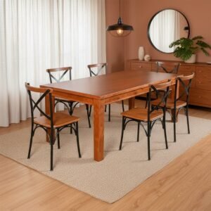 Mesa de Jantar Retangular Madeira Maciça 180x80 com 6 Cadeiras